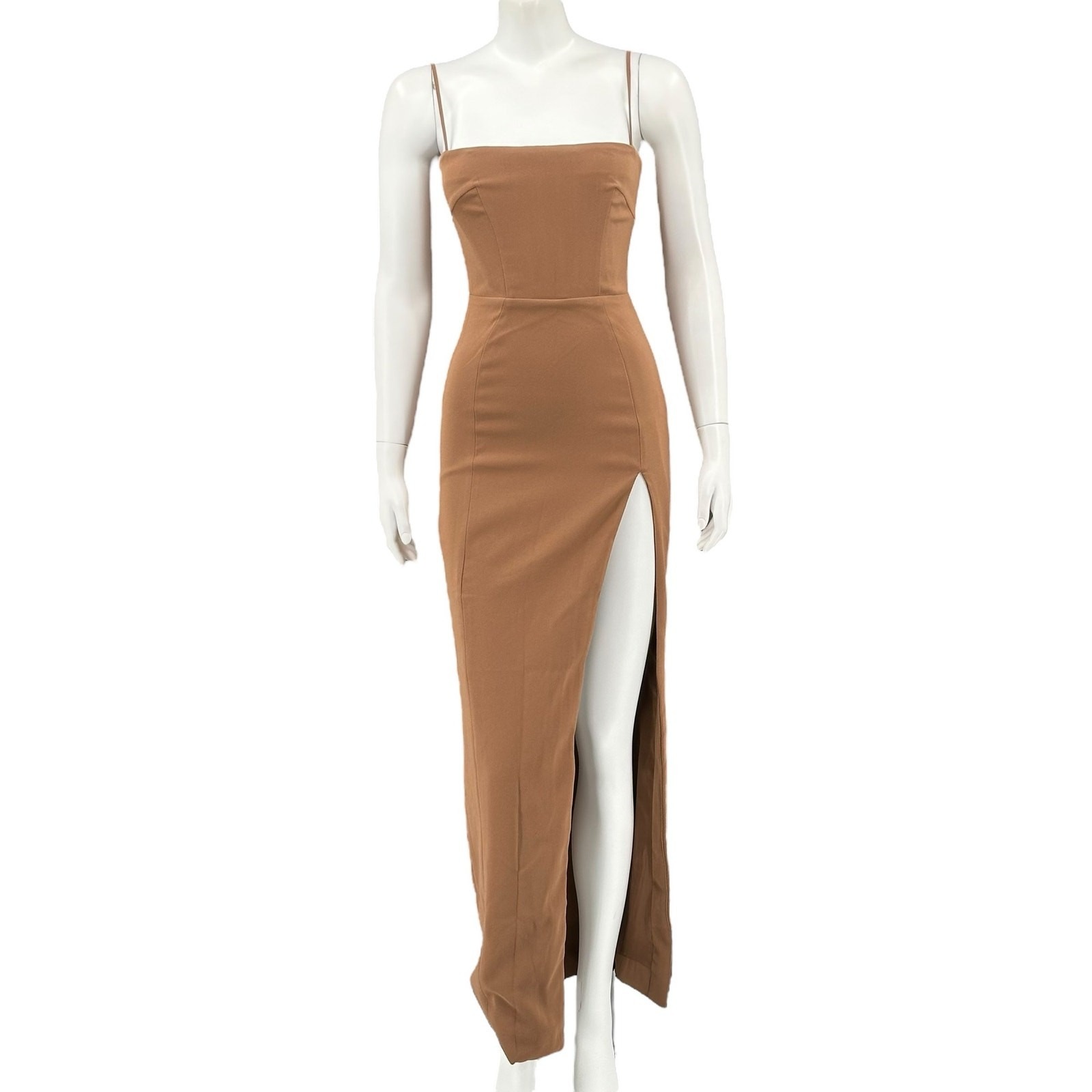 House Of Cb Dress Womens Small Jaida Brown Toast Corset Maxi Stretch Crepe Hoco